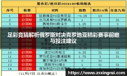 足彩竞猜解析俄罗斯对决克罗地亚精彩赛事前瞻与投注建议